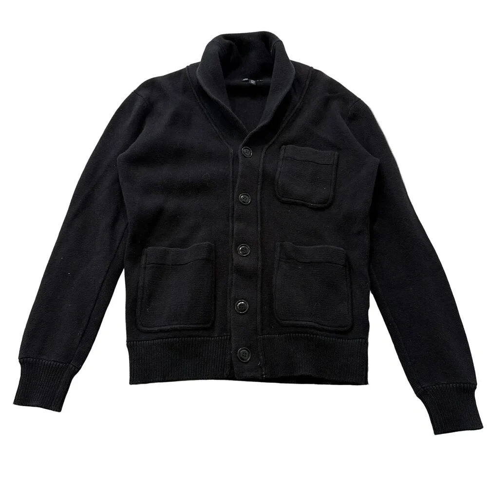J. Crew Men's Black 100% Cotton Shawl Collar Cardigan Sweater Pockets Size S